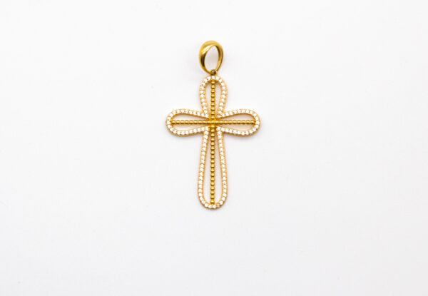 Pingente Ouro 18K Cruz C/ Bordas Cravejadas Zircônias - Image 3
