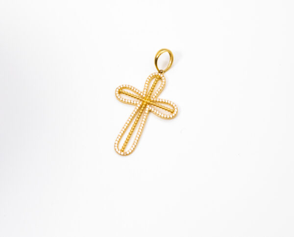 Pingente Ouro 18K Cruz C/ Bordas Cravejadas Zircônias - Image 2