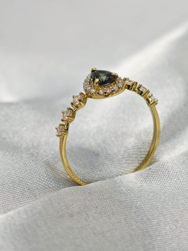 Anel Ouro 18K Trabalhado C/Zirconia E Pedra Verde - Image 5