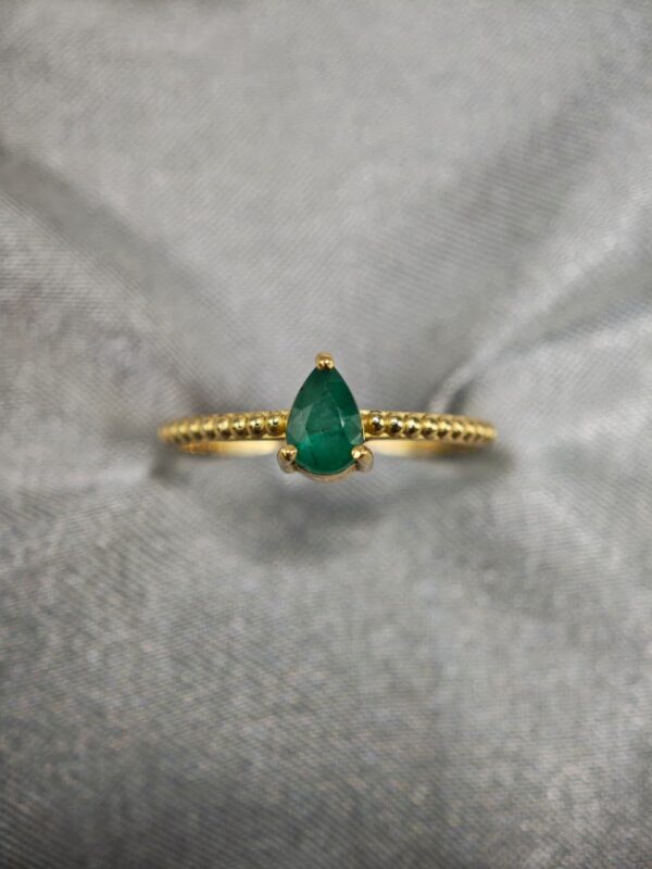 Anel Gota P/Verde Com Bolinhas Ouro 18K