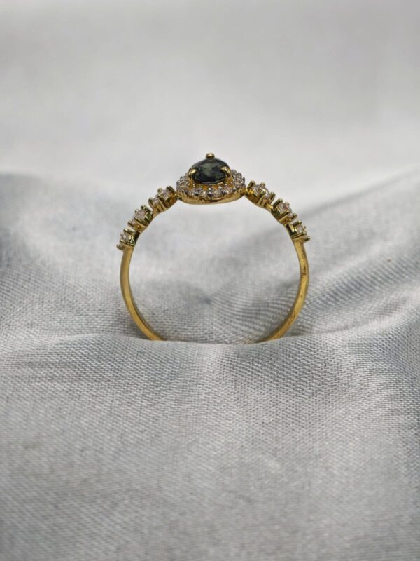 Anel Ouro 18K Trabalhado C/Zirconia E Pedra Verde - Image 4