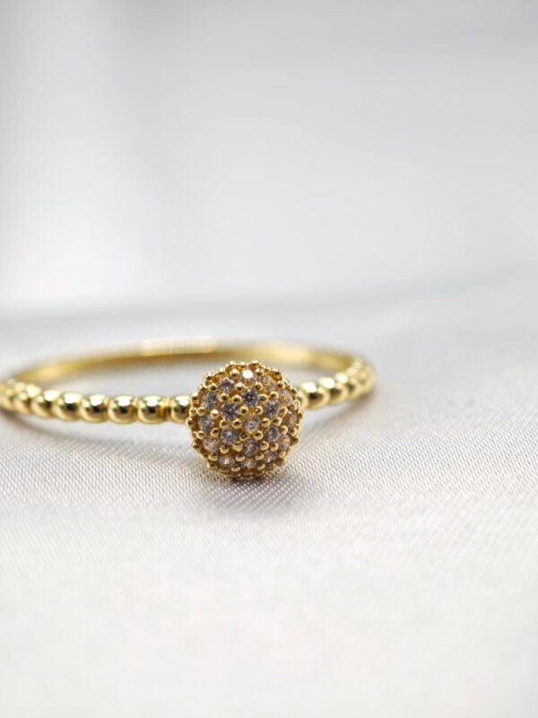 Anel Chuveiro Com Bolinhas Ouro 18K C/Zirconia