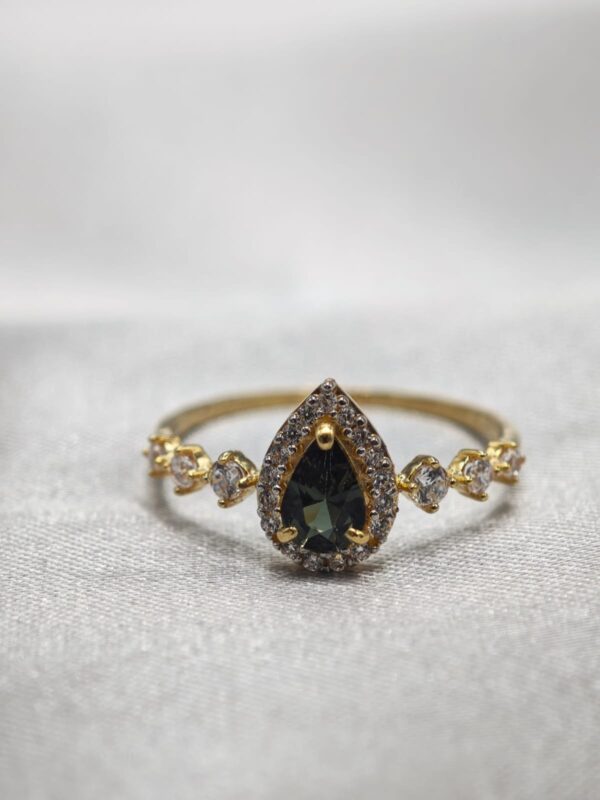 Anel Ouro 18K Trabalhado C/Zirconia E Pedra Verde - Image 3